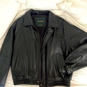Black Danier genuine oversized leather jacket